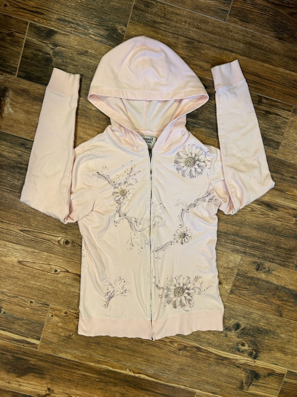 Onward Special Issue Y2K Pink Floral Rhinestone Zip Hoodie | Size M